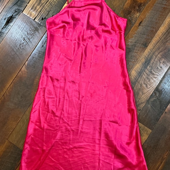 Bebe Hot Pink Satin Slip Dress Made in USA Women’s Size L - Picture 1 of 5